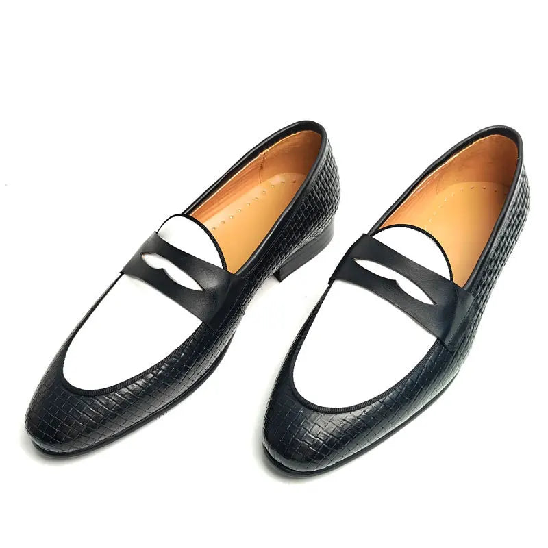 CRAFT LOAFER - Men's Handmade Genuine Leather Slip-On Loafers - Black & White Career Casual Shoes