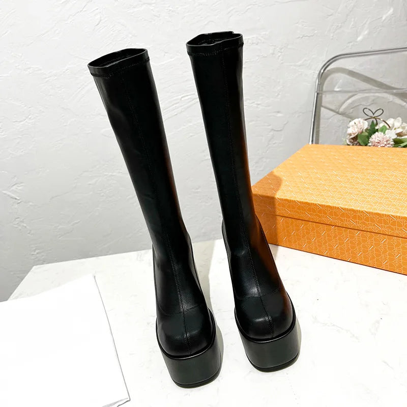 14cm Super High Heel Stretch Knee-High Boots – Punk Platform
