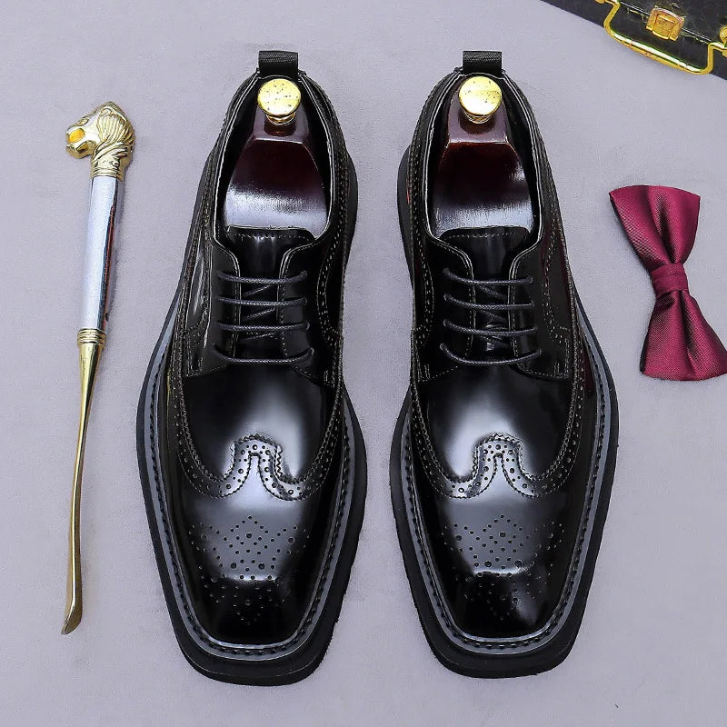 Men's Cowhide Brogue Oxford Chunky Lug Sole - Lace-Up Dress Shoes EU 37-46
