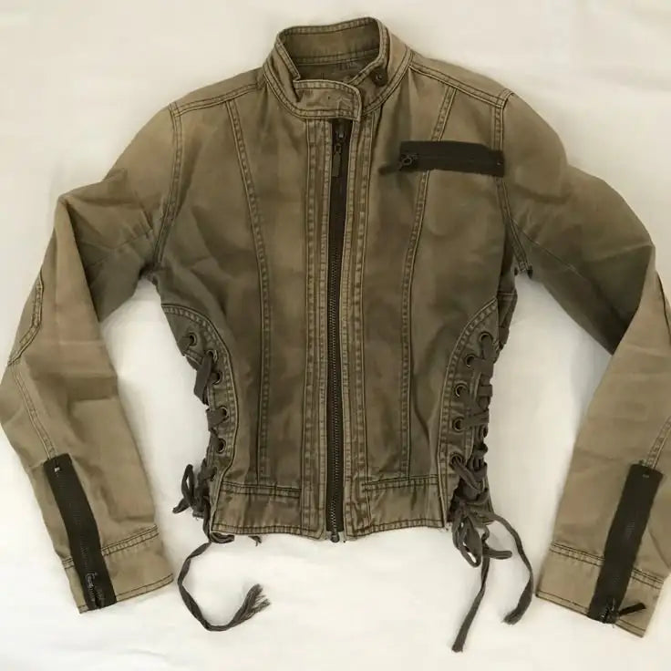 Y2K Multi-Zipper Denim Jacket – Gothic Punk Shoulder Pad