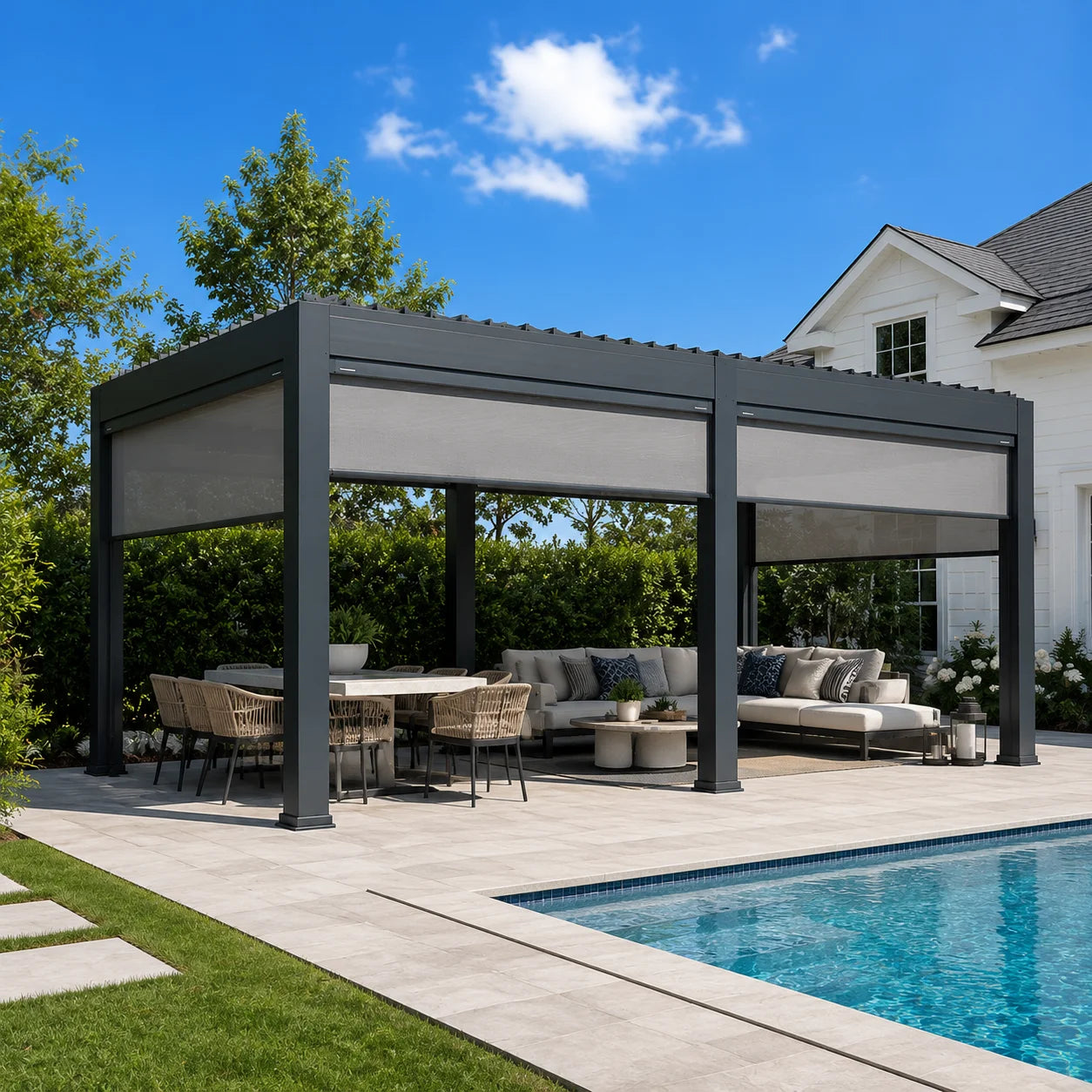 OUTDOOR PAVILION - Adjustable Blinds, Custom Size - Modern Garden Retreat
