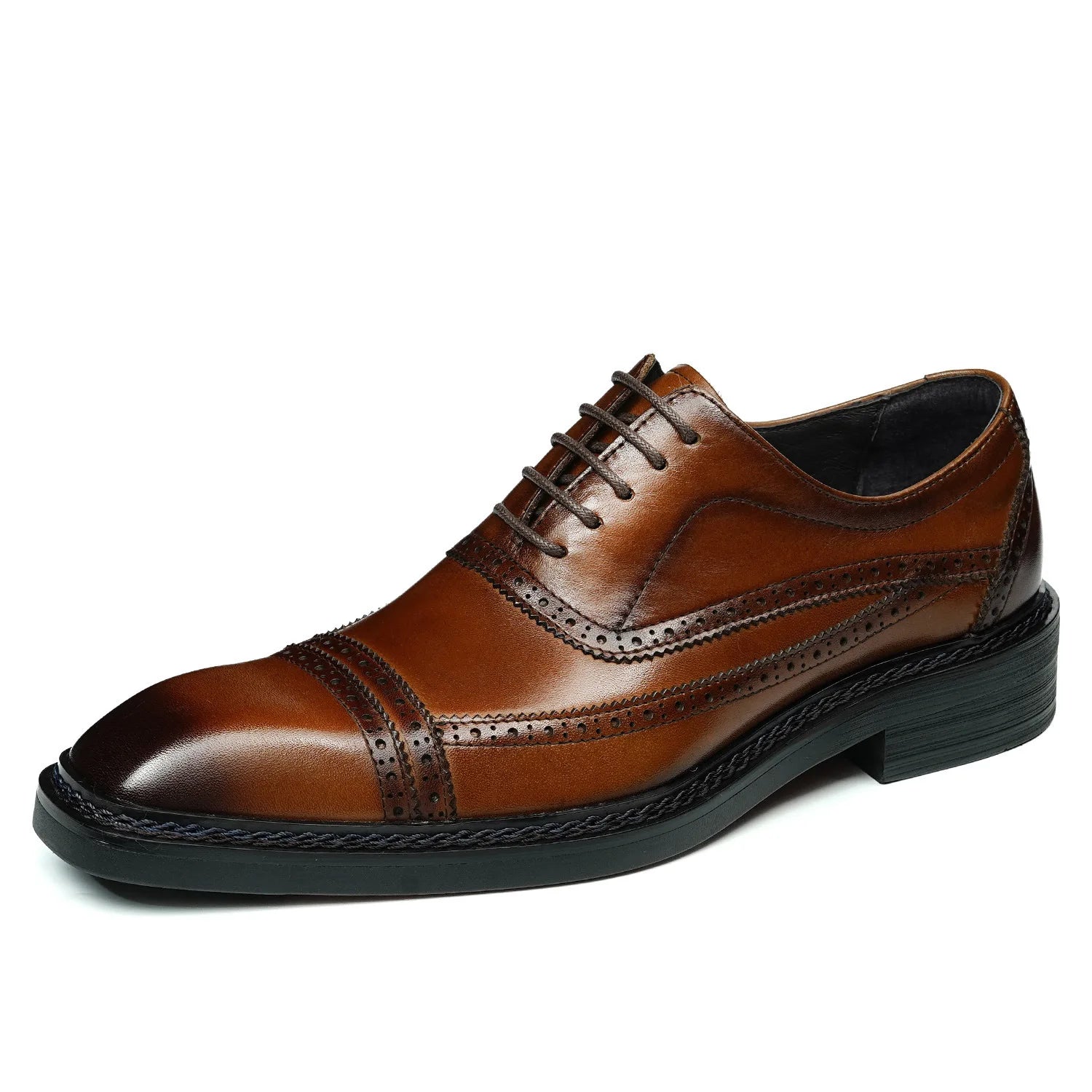 Men's Cowhide Leather Brogue Oxford Shoes - Waterproof Height Increasing EU 37-46