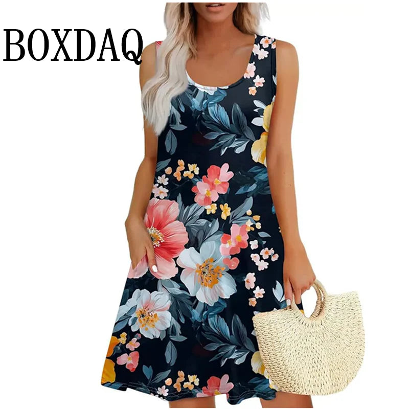 Vintage Floral Pattern Sundresses For Women Summer Casual Tank Flower 3D Print Dress Loose Plus Size Sleeveless Dresses 8XL 9XL