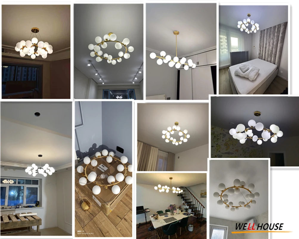 Glass Ball Chandelier – Gold/Black, 8–45 Heads, Scandinavian