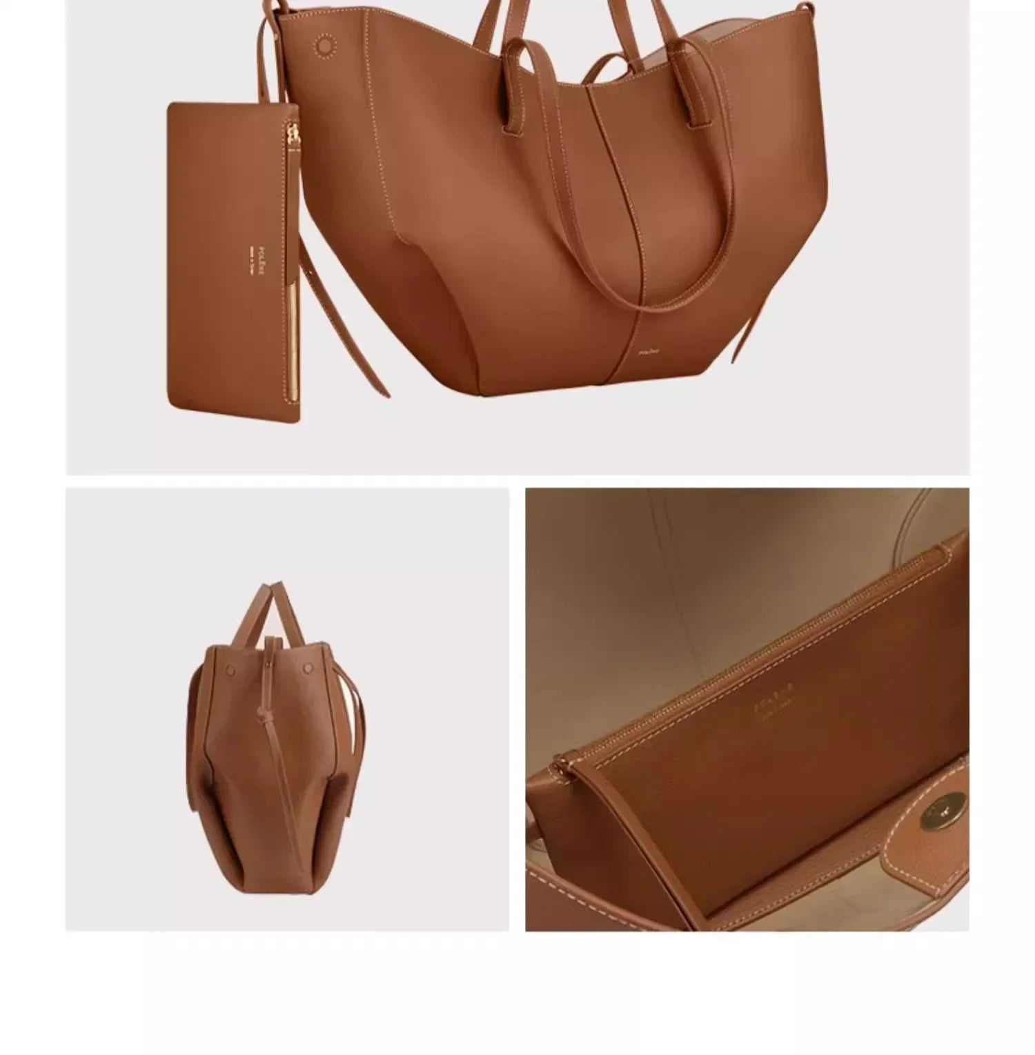 Luxury Cowhide Handbag for Women – Large Capacity Tote, Trendy Pleated Shoulder Bag for Work – Includes Wallet & Clutch