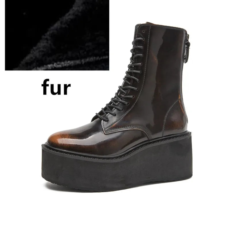 Women's Platform Boots - Lace-Up Leather - Retro Steps