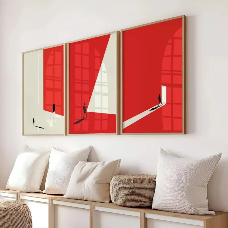 Bauhaus Red Geometry Wall Art - abstract print - modern decor