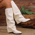 Folding Wide-Leg Knee-High Boots – Thick Sole Square Heel