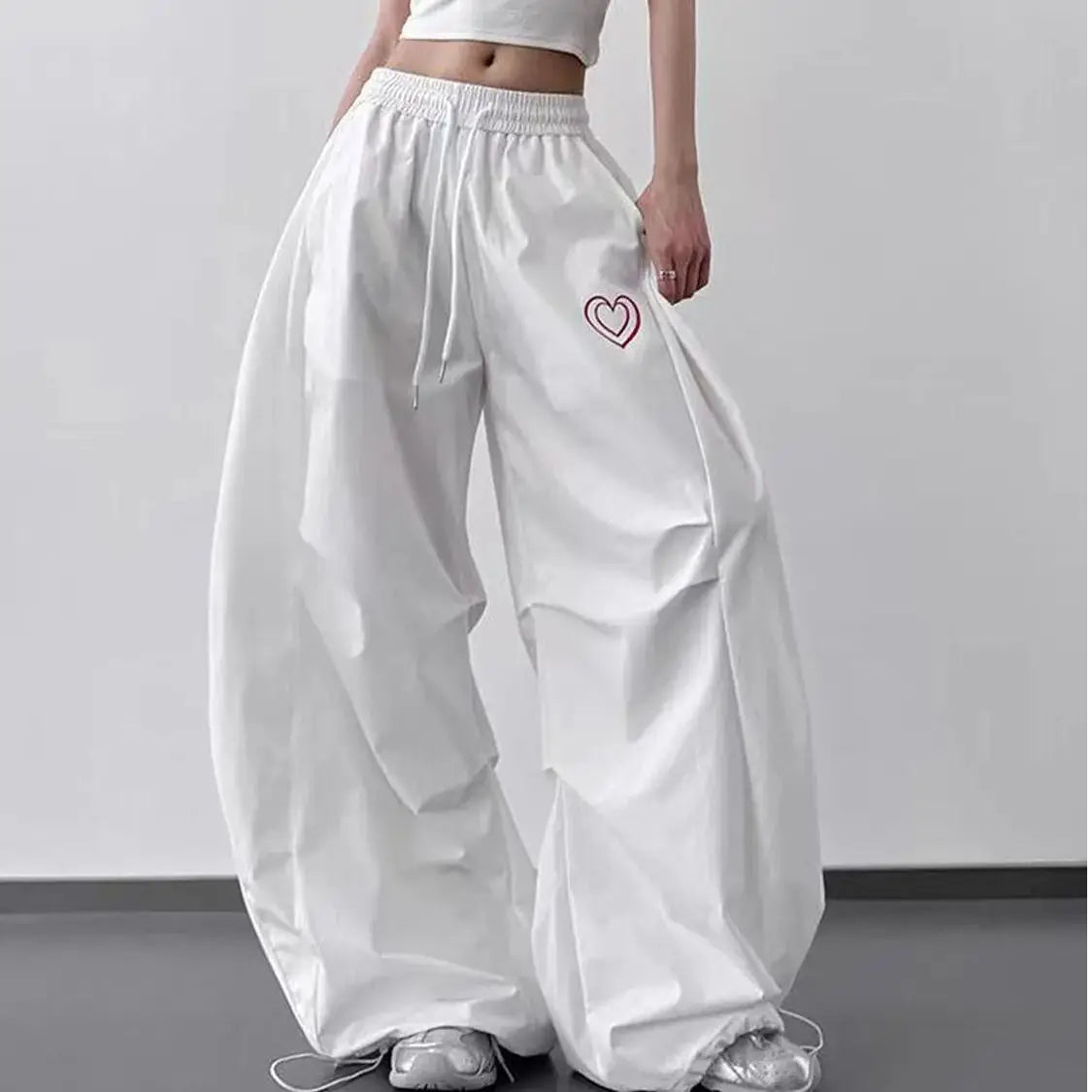 Wide Leg Sweatpants - Letter Print Drawstring Skirt Style