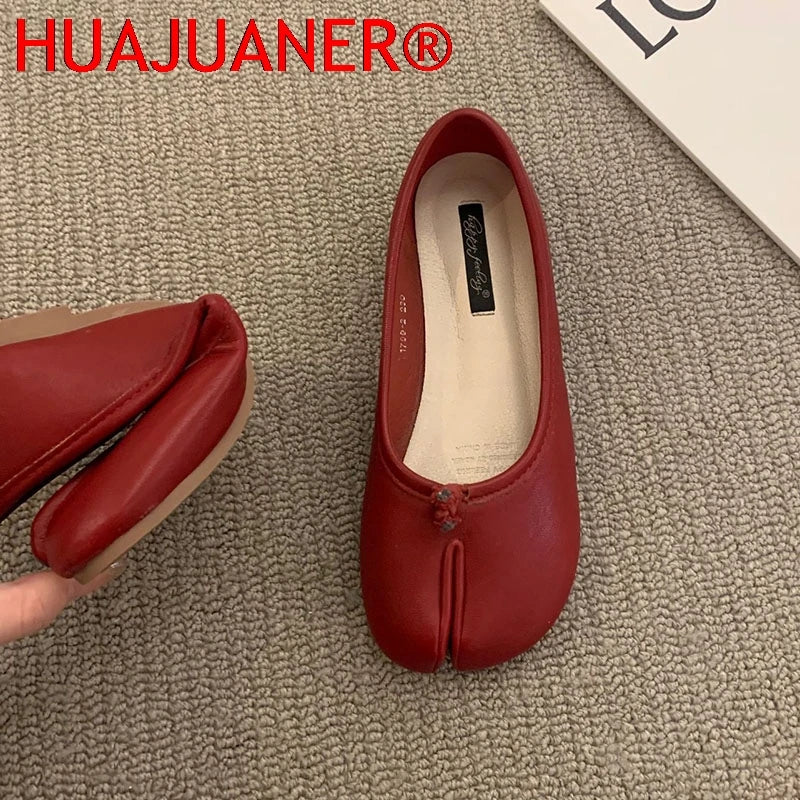 Women Flats Tabi Ninja Shoes Woman Ladies Microfiber Leather Comfy  Flats Split Toe Slippers Soft Bottom Loafers Solid Brief La