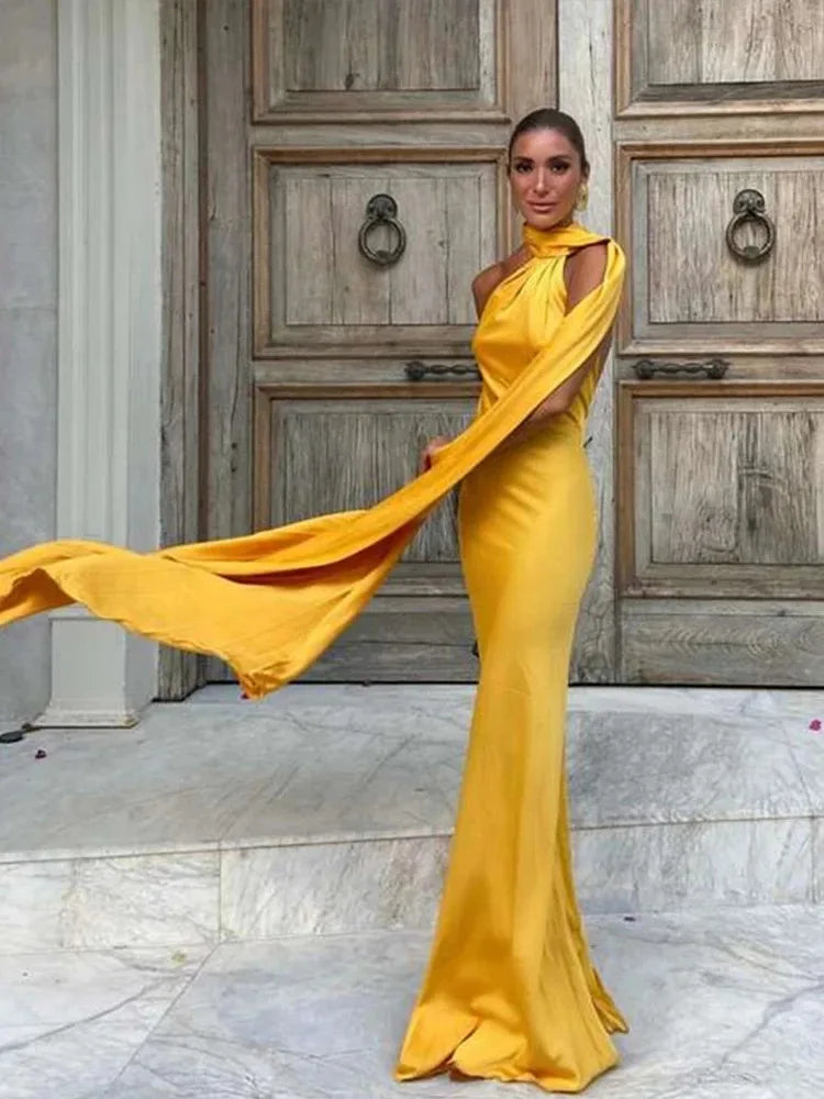 Satin Ribbon Halter Long Dresses Women's Backless Casual Maxi Dress Evening Wedding Guest White Blue Green Summer Graduation New