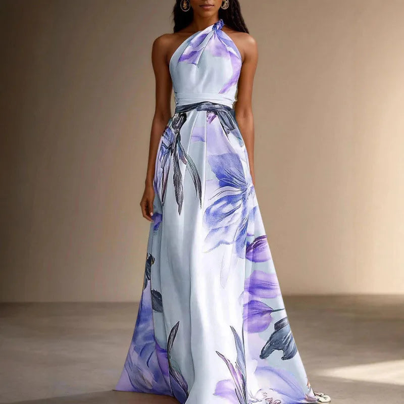 Sexy Bohemian Beach Holiday Dress Woman Elegant Floral Print High Waist Long Dress Spring Summer One Shoulder Maxi Dress