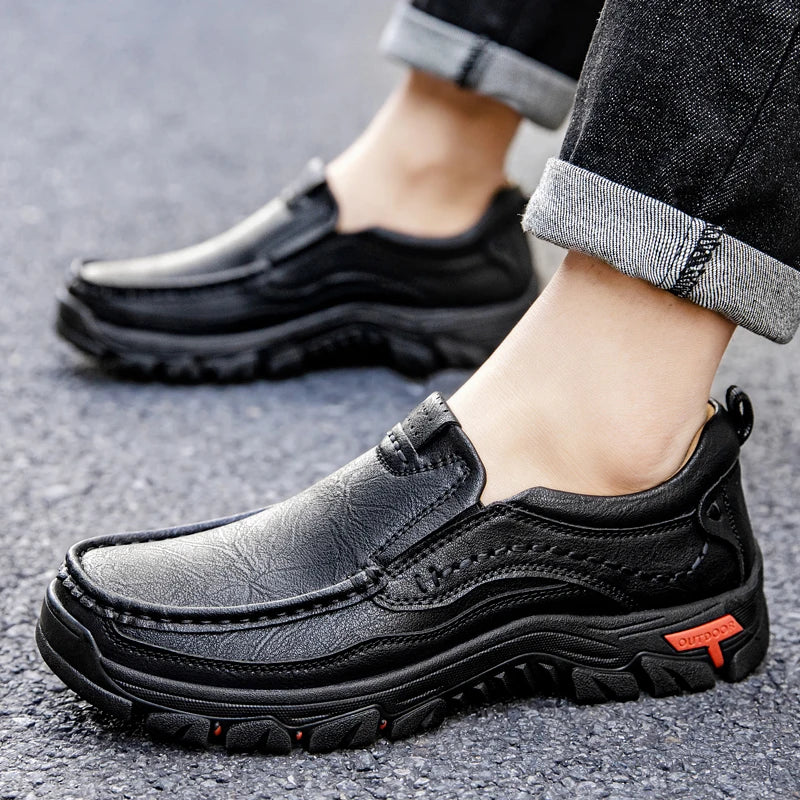 Men's Split Leather Slip-On Business Casual Flats - Comfort Work Shoes EU 38-48