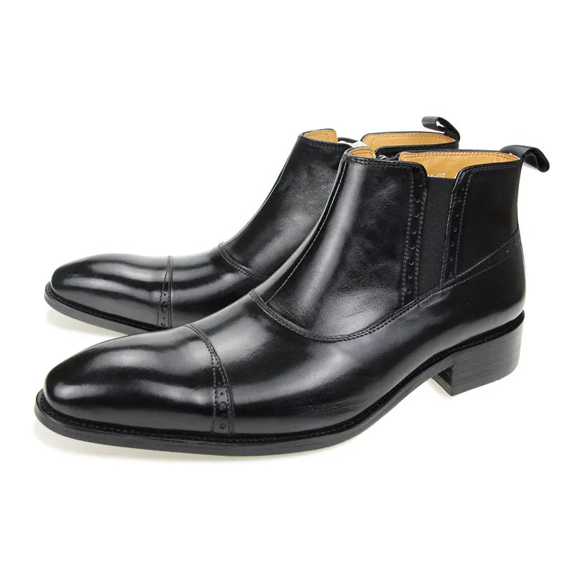 ZIPPER LUXE - Men's Handmade Genuine Leather Chelsea Boots - Business Zipper Pointed Toe