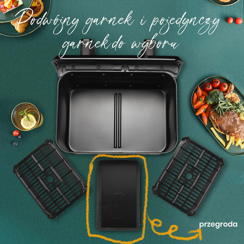 Sinaopus Air Fryer 9L XXL Dual Chamber - 2200W, LED Touch