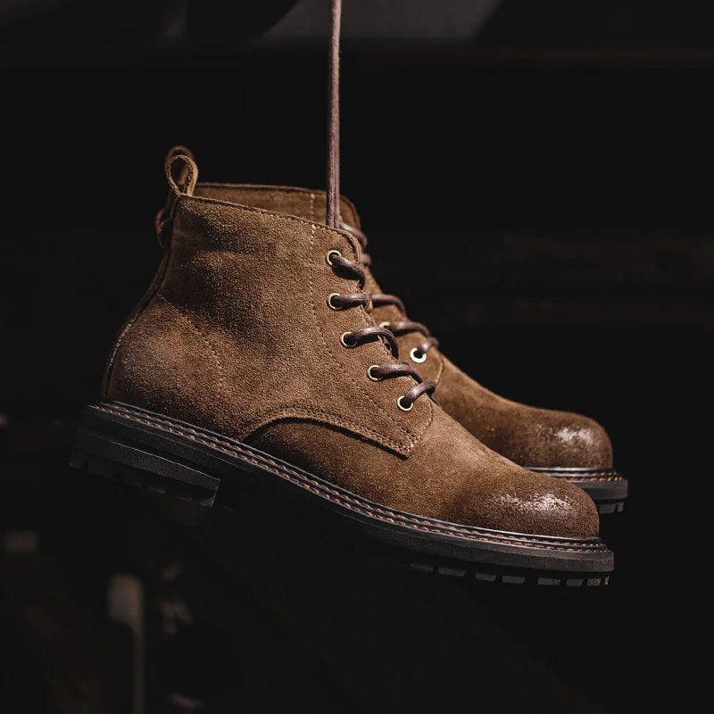 MADEN DESERT - Vintage Split Suede Ankle Boots Men - Double Welt, Rugged Sole, Lace-Up