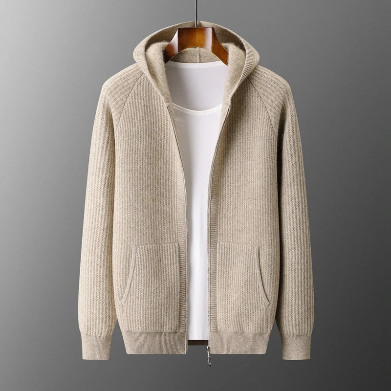 Men's Merino Zip Cardigan - Hooded Knit - Everyday Warmth