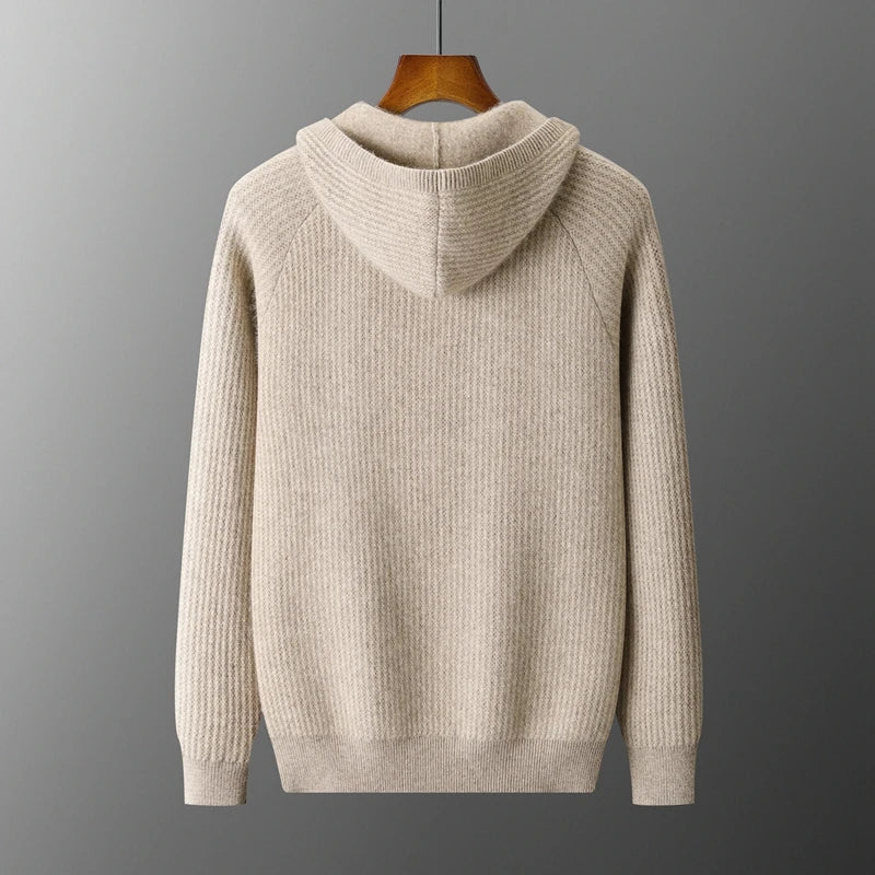 Men's Merino Zip Cardigan - Hooded Knit - Everyday Warmth