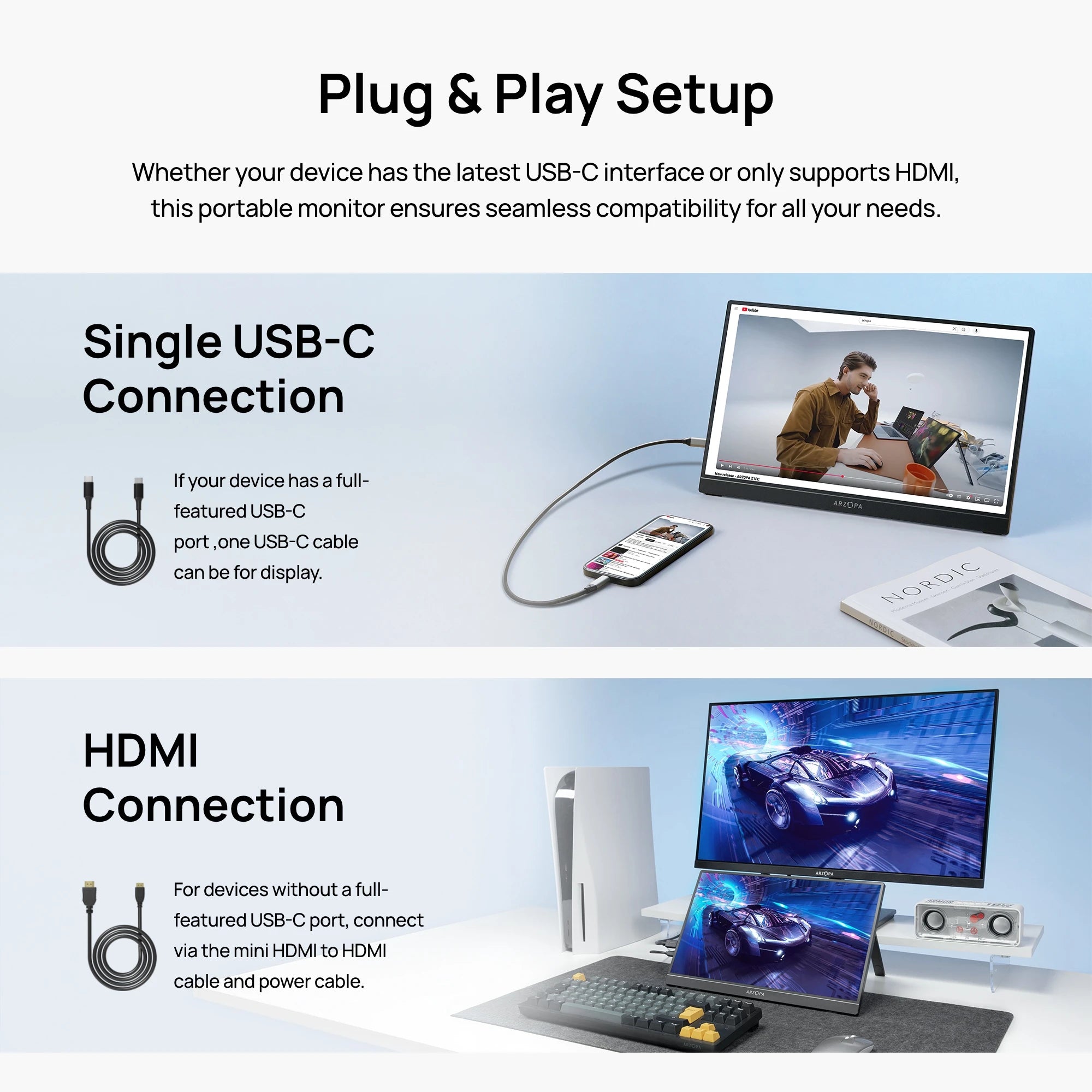 ARZOPA A1 15.6" Portable Monitor - FHD 1080p Ultra-Slim Display