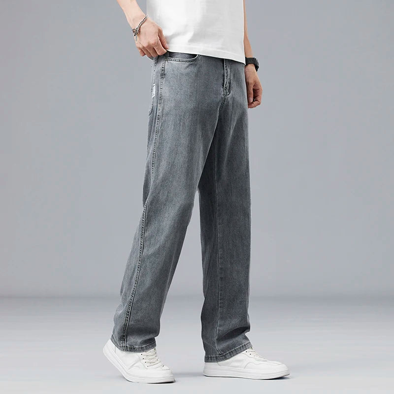 Men's Lyocell Loose Straight Jeans - Ultra-Thin Drape Fabric - Cool All Summer Long