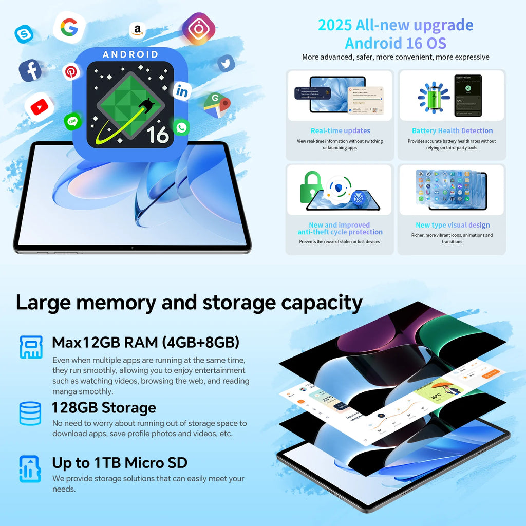 Teclast P30T Set 10.1" Tablet Android 16 T7200 8-core Max 12GB RAM 128GB ROM 6000mAh Keyboard/Case/Mouse/Stylus/Headphone/Stand