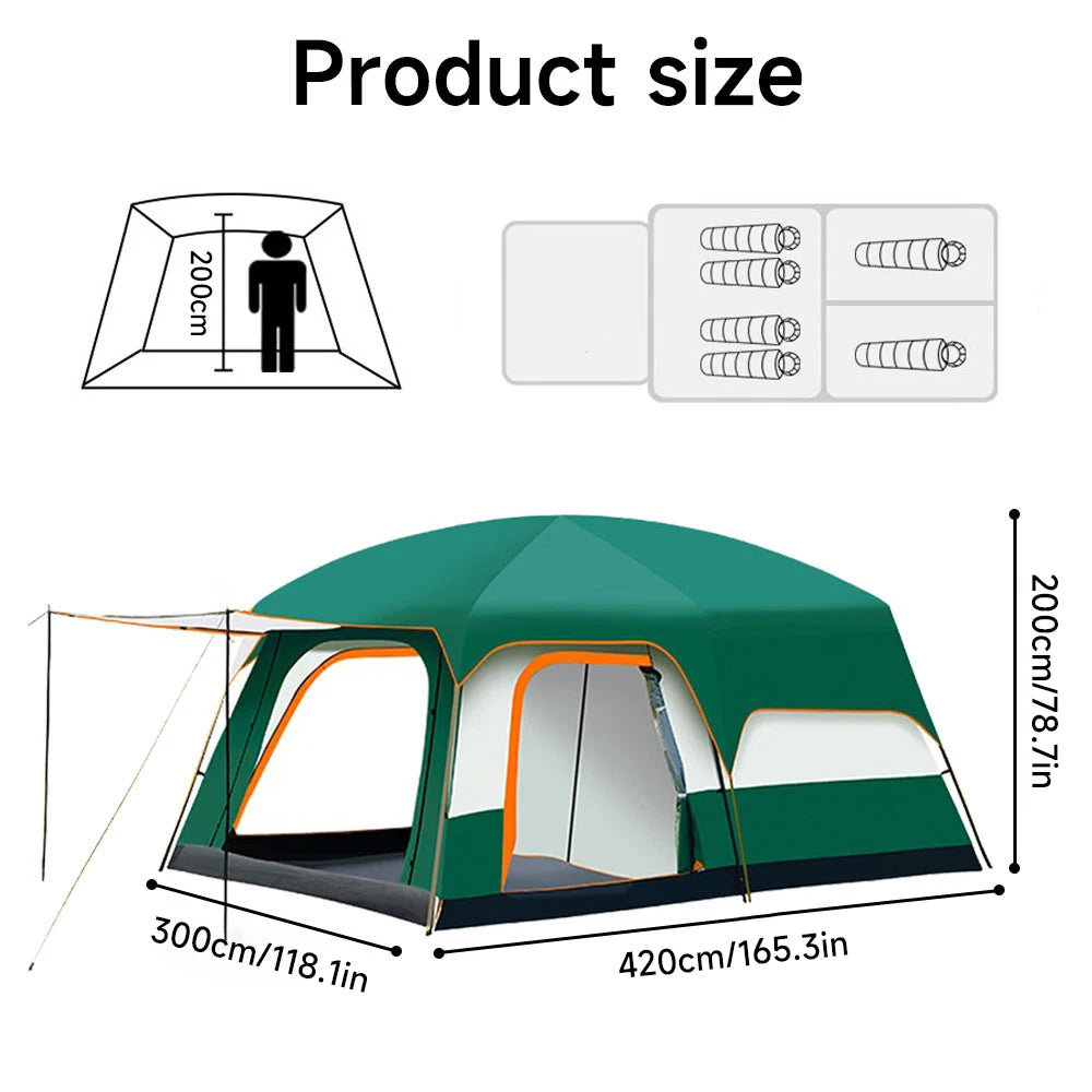 Outdoor Family Camping Tent Two Bedroom One Living Room 4-12 Person Waterproof