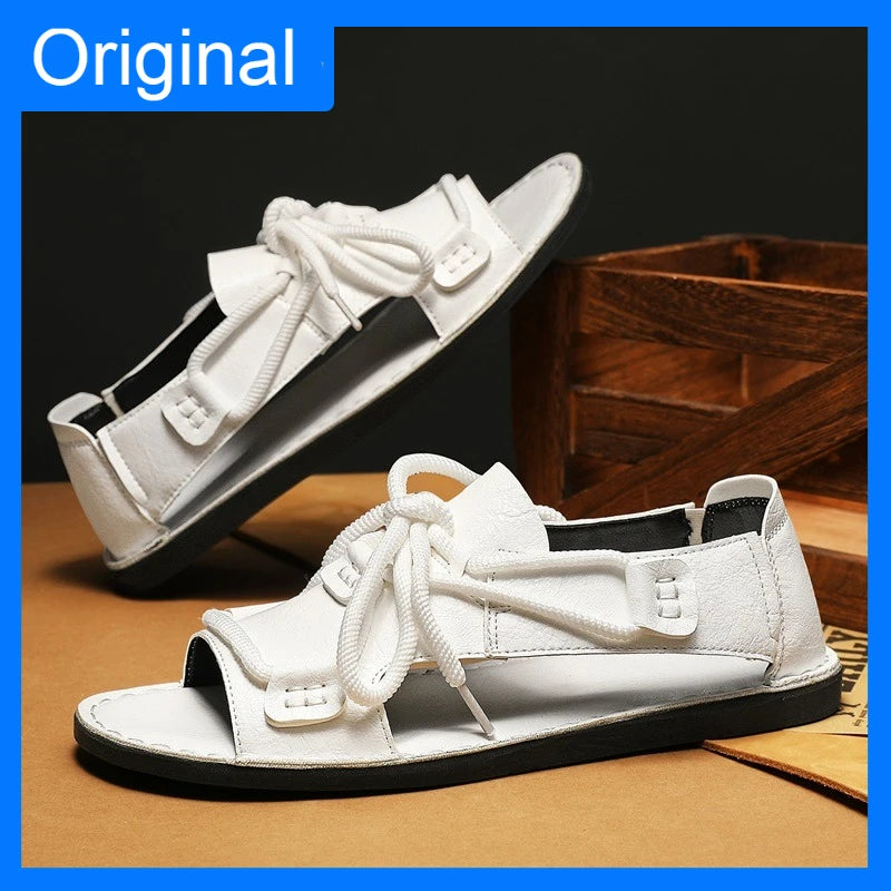 Sandals Summer Fashion Leather Comfortable Flat Roman Sandals Soft Quick Drying 2026 New Outdoor Casual Beach Shoes Man