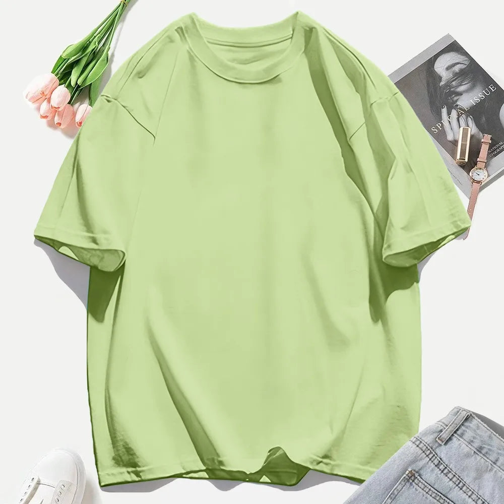 Woman 100% Cotton T Shirts Solid Color Casual T-Shirt O-Neck Summer Tops For Women Fashion Oversized Female Sportswear