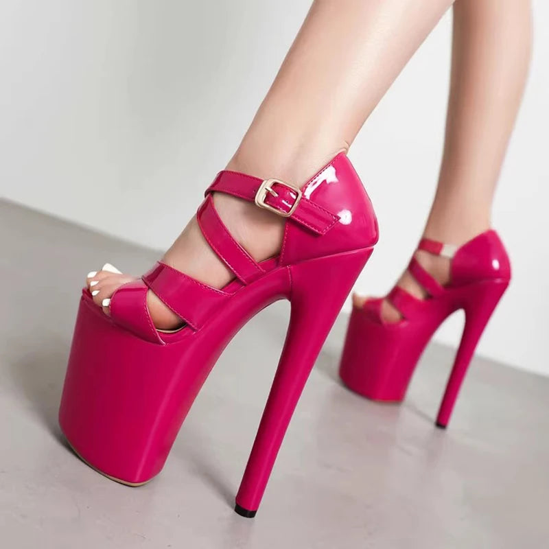 8-inch Sexy Super High Heels Transparent Crystal Wedding Pole Dance Shoes 20CM Stiletto Waterproof Platform Sandals Summer
