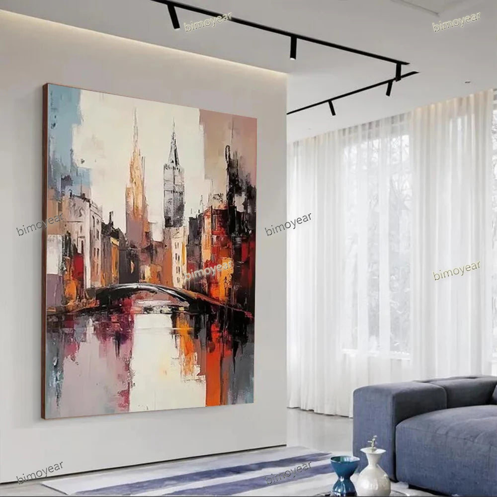 Abstract City Oil Painting - Hand Painted - Unframed Art