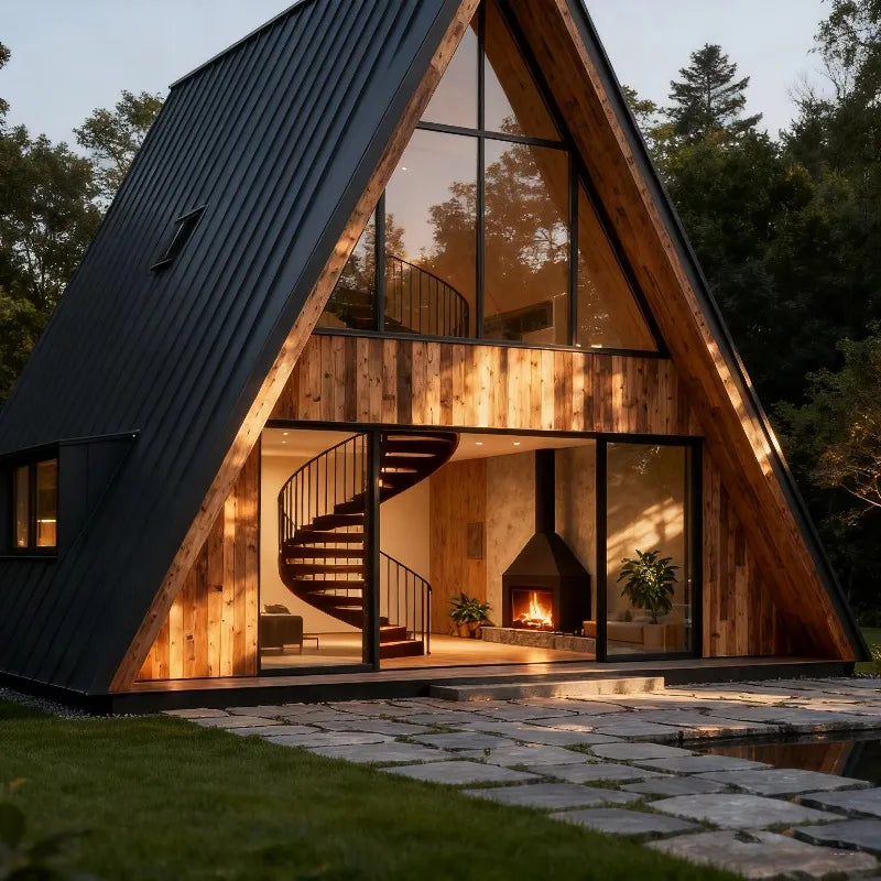 A-Frame Hideout 35 - Modular Triangle Cabin with Loft & Fireplace