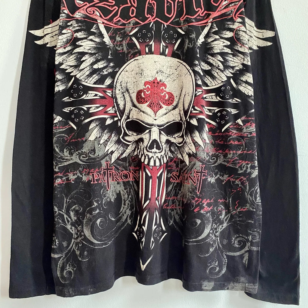 Affliction Skull Cross Long Sleeve Tee - Y2K Gothic Oversized