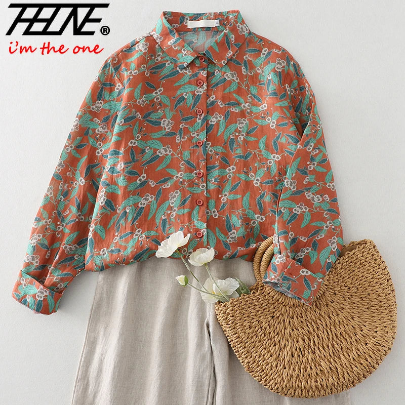 PRINTED LOOSE BLOUSE - Polo Neck, Full Sleeve, 15 Colors - Soft Season