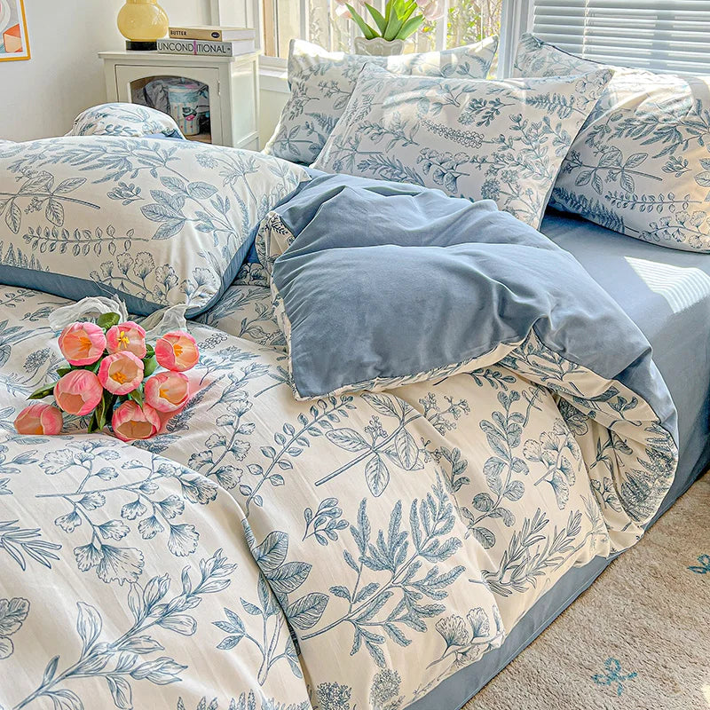 FLORAL DOUBLE YARN DUVET COVER - Washed Polyester, 14 Patterns - Soft Nights