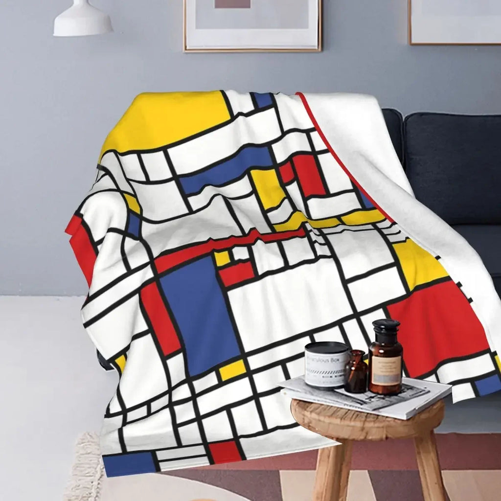Mondrian-Inspired Abstract Blanket - plush - colorful home