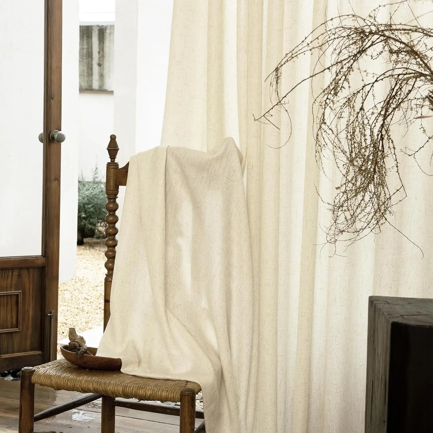 PINCH PLEAT LINEN CURTAINS - Heavy 280gsm Semi-Sheer Panel - Structured Drape, Quiet Rooms