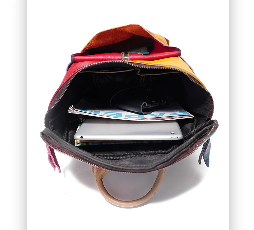 Patchwork Soft Cow Leather Backpack Rainbow Multicolor Large