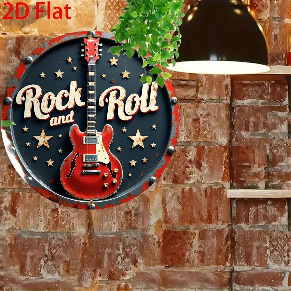 Rock 'n' Roll Tin Sign - Red Electric Guitar - Retro Wall Pop