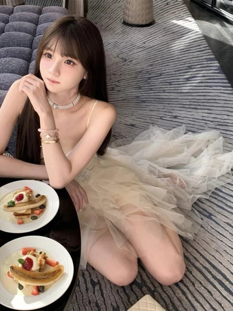 Summer French Vintage Elegant Dresses Women Princess Sexy Irregular Design Evening Party Dresses Female Chic Korea Style Clothes