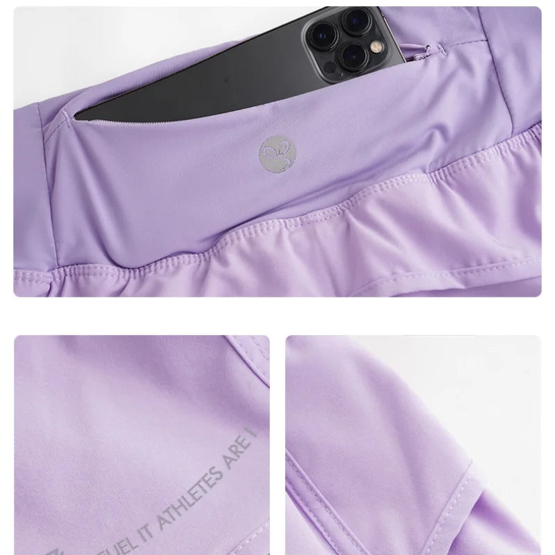 DRUR Yoga Shorts Women Summer Fake Two Piece High Waist Loose Gym Shorts With Pocket Ladies Lightweight Fitness Running Clothes