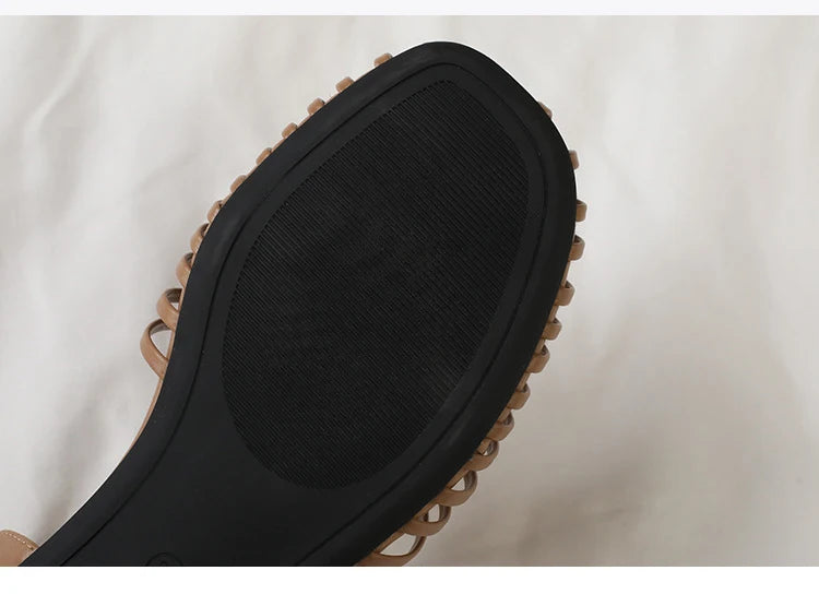 Band Flat Sandals Women Summer Round Toe Ankle Buckle Hollow Roman Sandal Plus Size Beach Shoe