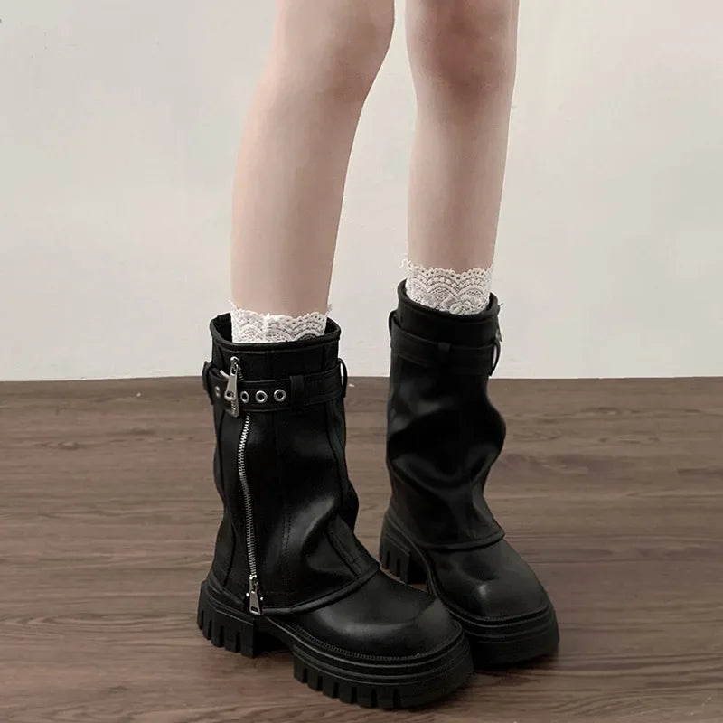 Plush-Lined Platform Mid-Calf Boots – Square Heel