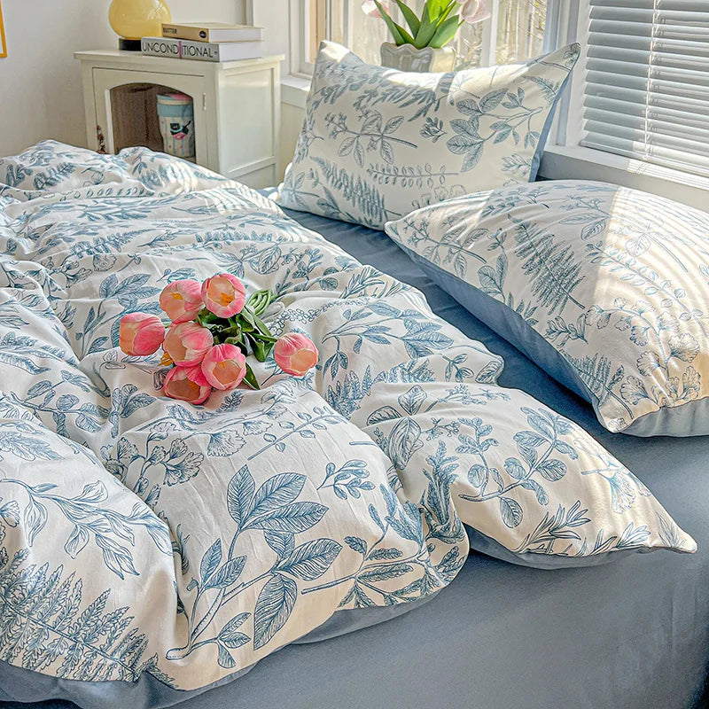 FLORAL DOUBLE YARN DUVET COVER - Washed Polyester, 14 Patterns - Soft Nights