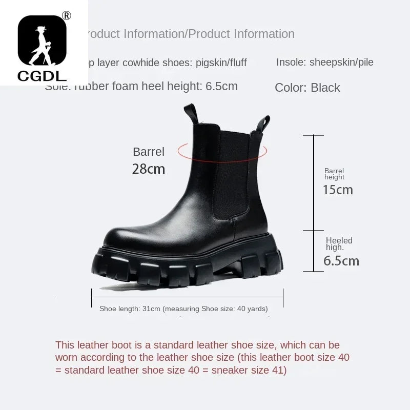 Men's Genuine Leather Platform Ankle Boots - Pointed Toe Zip Winter Boots British Style