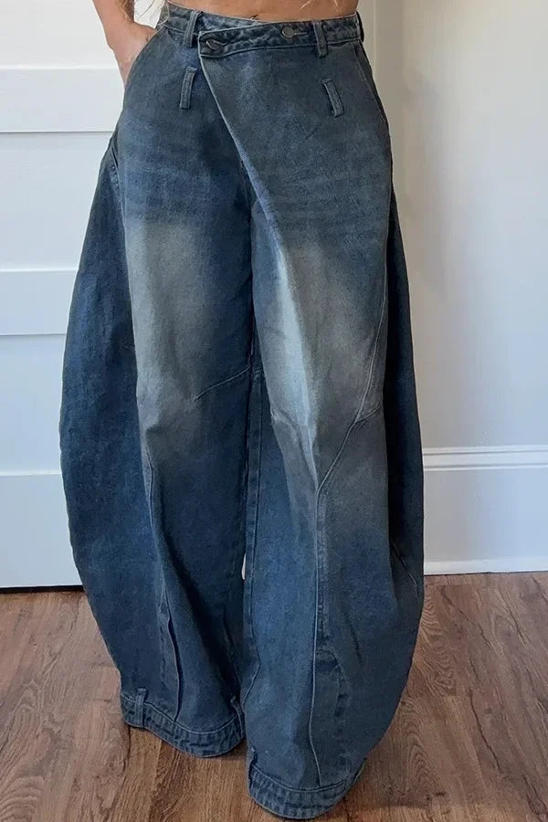 Distressed Wide Leg Mom Jeans – Mid Waist Streetwear