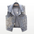 Lace Beaded Denim Vest – Loose Vintage Waistcoat