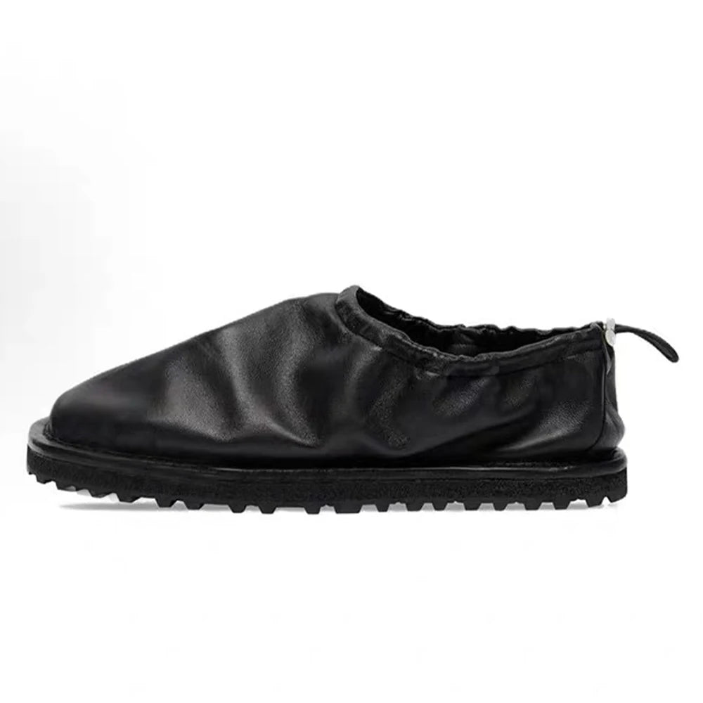 SQUARE EASE - Square Toe Elastic Strap Loafers - Wrinkled Leather, Flat Sole