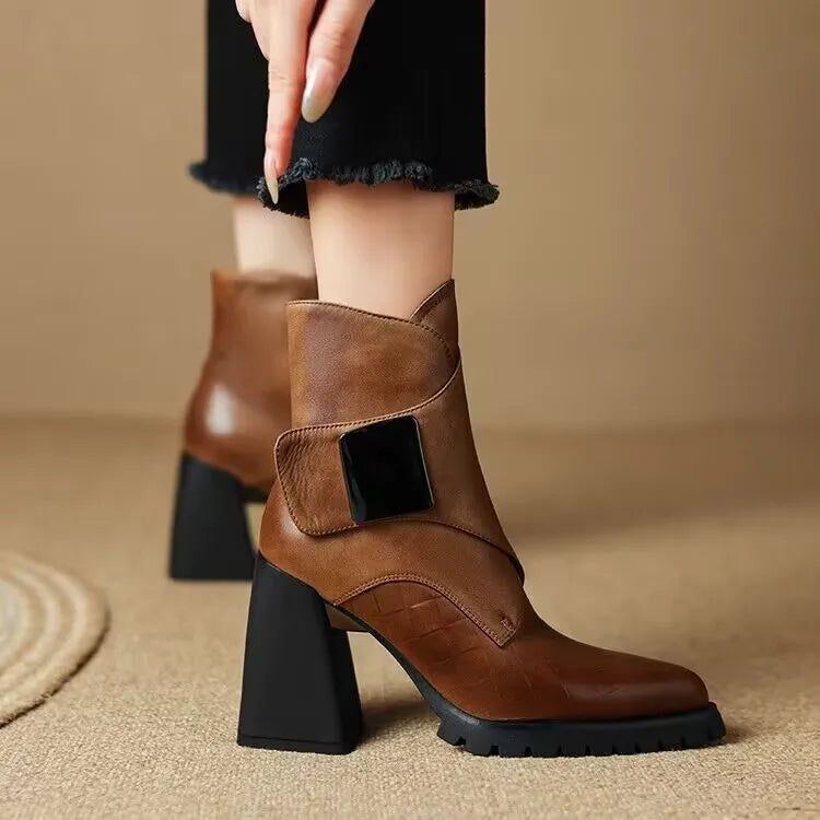 Pointed Toe Mid-Calf Boots – Square Heel