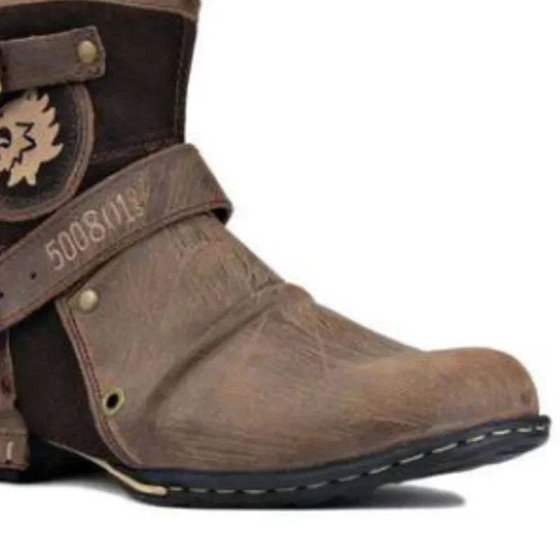 ETHNIC EDGE - Men's Retro Ankle Boots - Buckle Strap, Plush Lining, Plus Size EU 39–48
