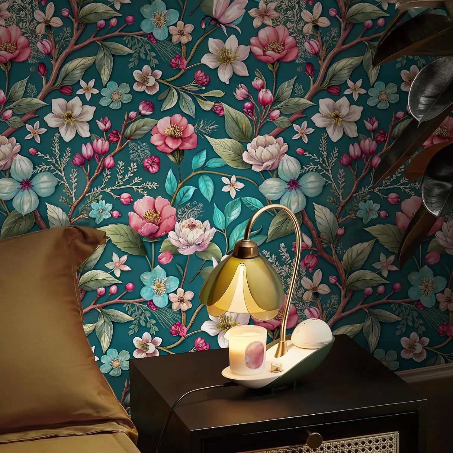 FLORAL PEEL & STICK WALLPAPER - Green Floral - Removable